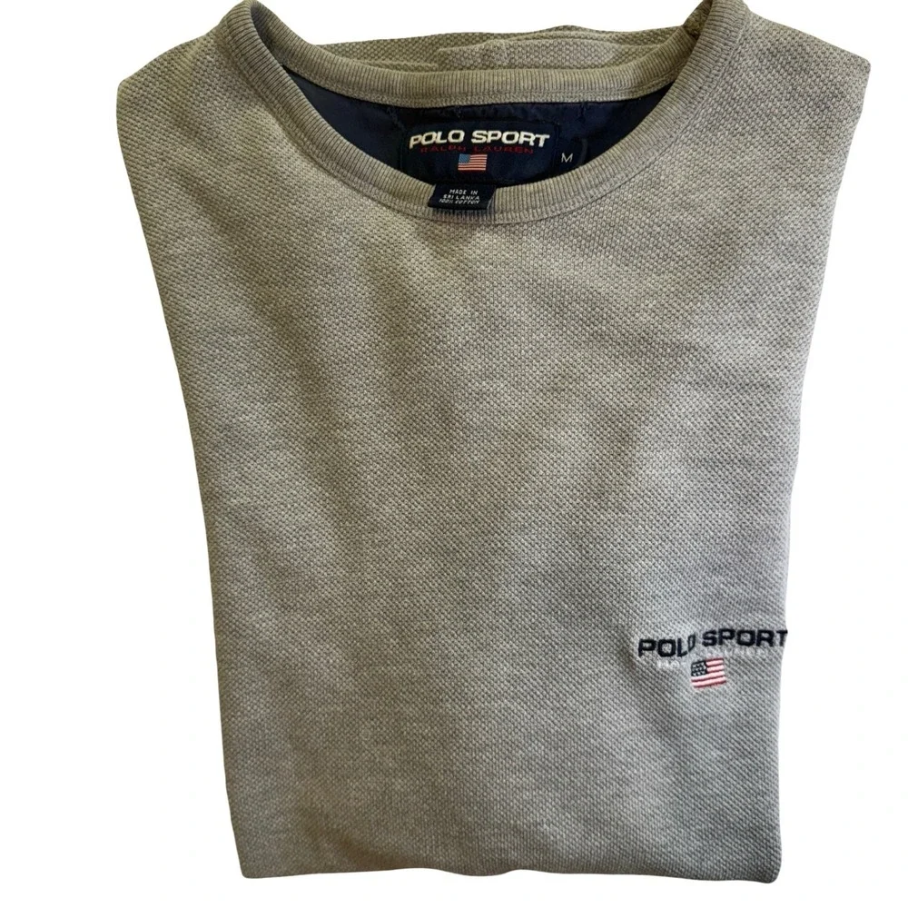 Polo Sport Ralph Lauren T-Shirt Men M Gray Excellent Embroidered Logo Cotton